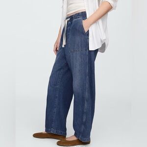 Gap Beachy BoHo Dark Wash Denim Utility Pull-On Barrel Jeans NWT Small